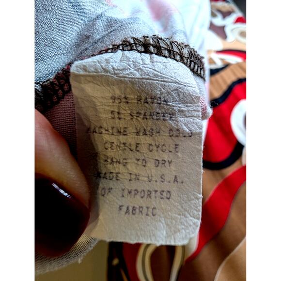 Salaam Vermont Retro 70s Psychedelic Print Dress Red Brown A-Line Small - Picture 5 of 5